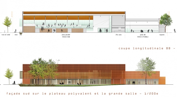 Coupe longitudinale et facade sud